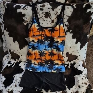 Source  Unknown, NWOT, Vibrant Orange and Blue Swim TWO PIECE.